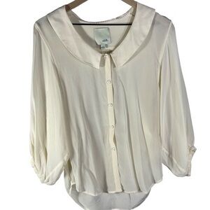 Odille Cream Button-Front Blouse with Rounded Collar